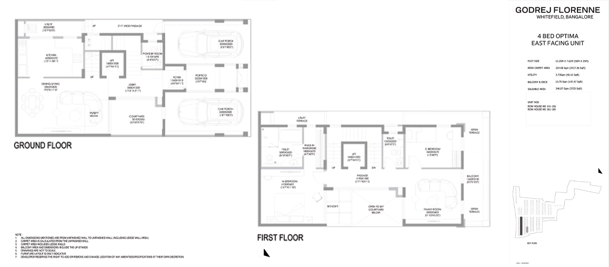 Godrej Florenne 4 BHK Optima floor plan – ground and first floor