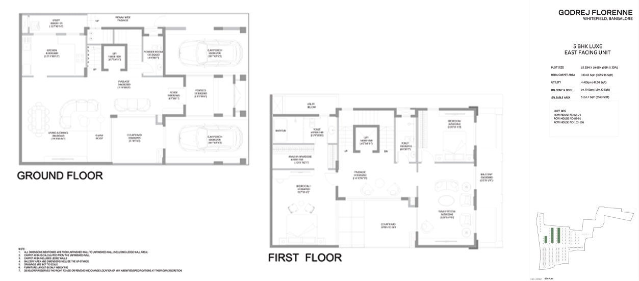 Godrej Florenne 5 BHK Luxe floor plan – ground and first floor